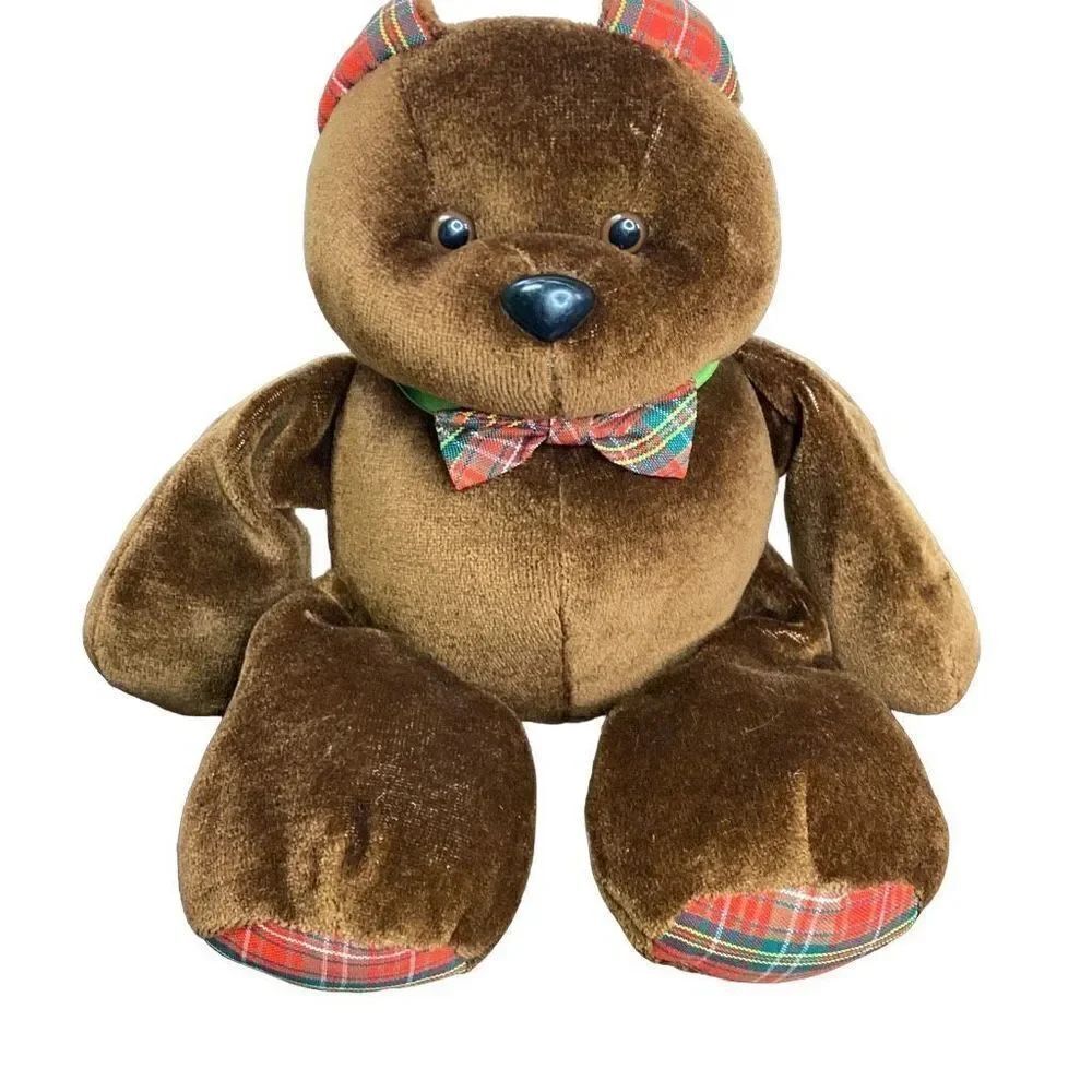 Vintage 1987 Hallmark Bently Bear Jingle Bell 10” Plush Brown Velour With Plaid